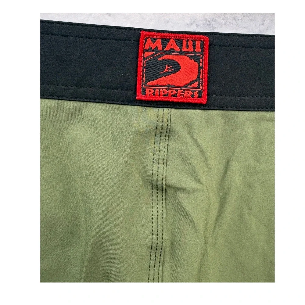 Maui Rippers Tribal Olive Boardshorts Stretch Surf‎ Swim Cargo Pocket Casual  42